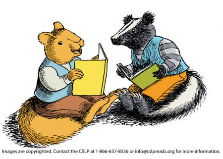 Squirrel and skunk reading